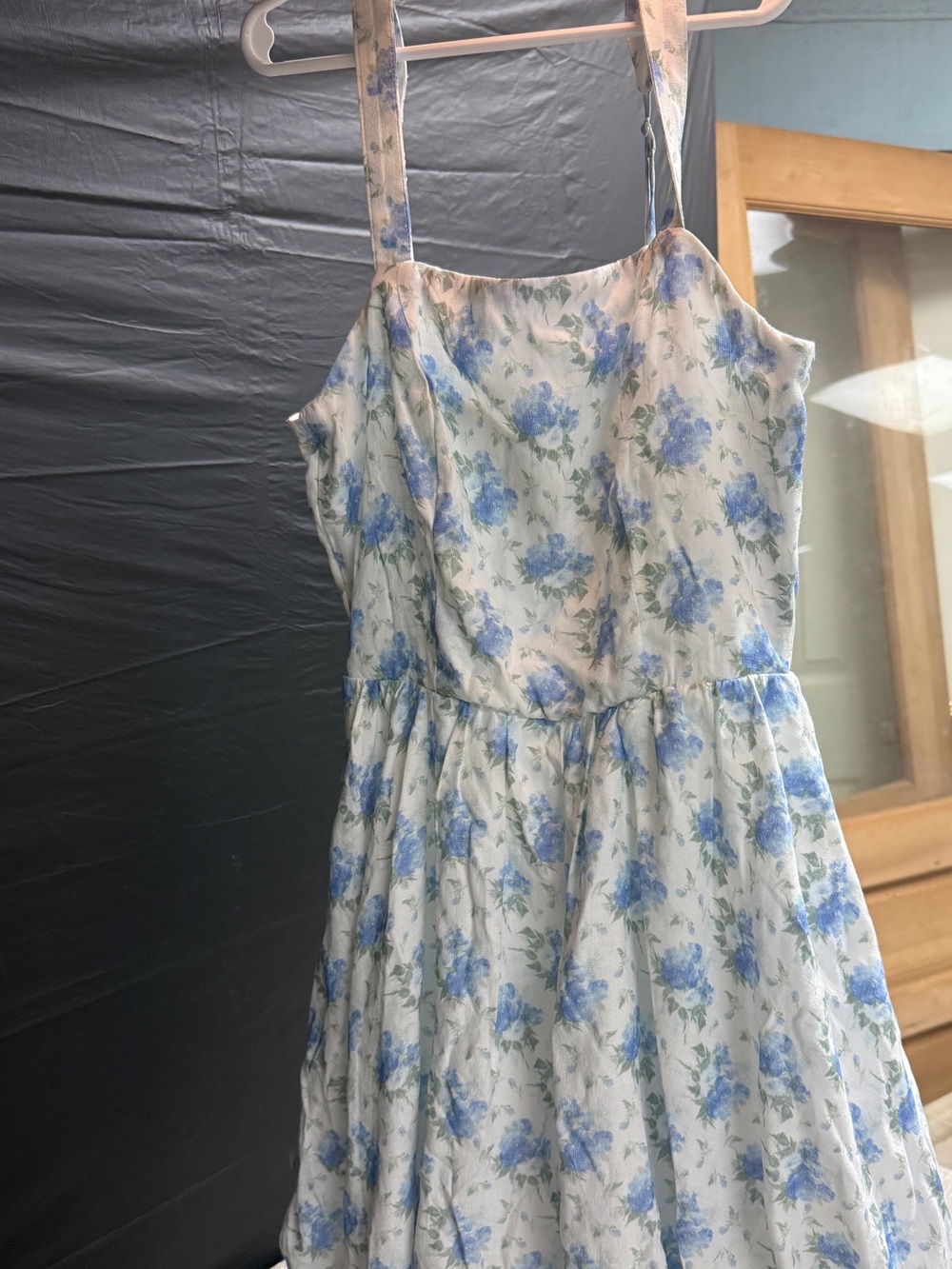 Altar'd State White Mini Dress with Blue Floral Print
